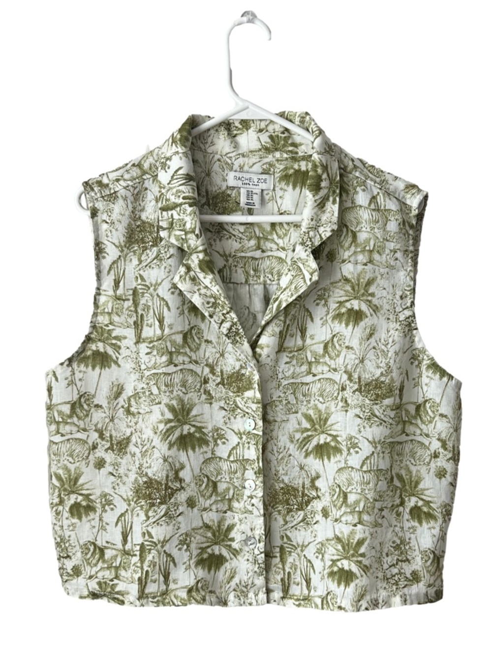 Rachel Zoe Linen Cropped Safari Jungle Print Sleeveless Top XL